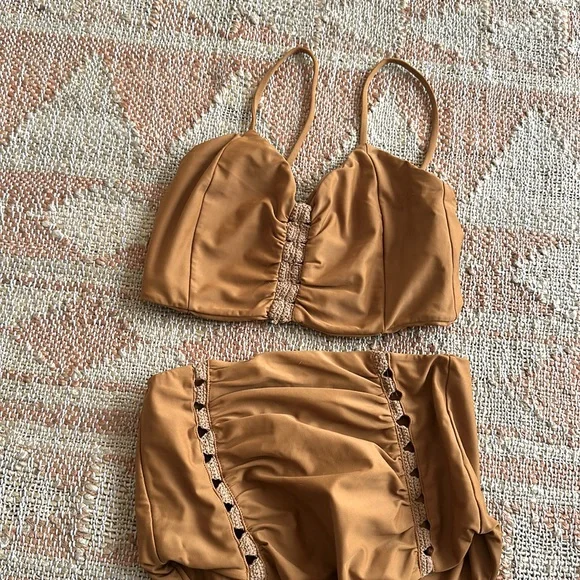 Posh Pua Leihiwa High Waisted Crochet Bikini Set in Ochre Tan Brown - Picture 11 of 11